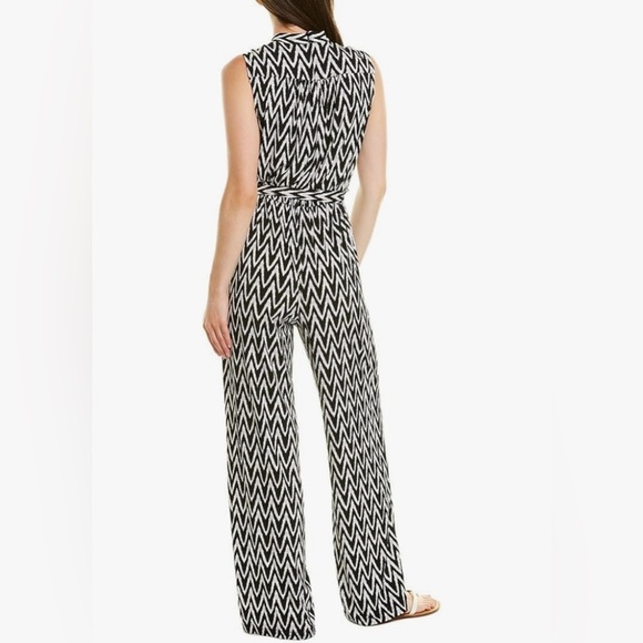 Donna Morgan Womens Black White Chevron Wide Leg Collared Jumpsuit Size 8 Work - Picture 3 of 13